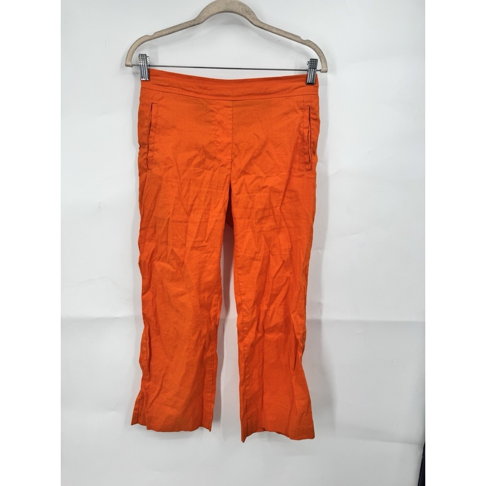Cartonnier Anthropologie Cropped Orange Pant Women XS Beach Coastal Preppy Linen